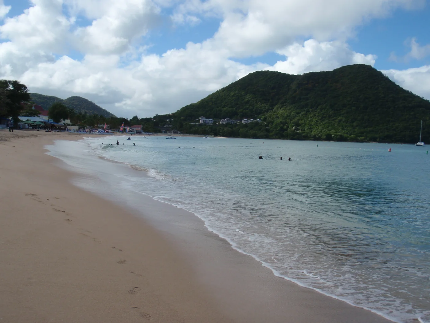 Reduit Beach and the green headland beside Rodney Bay